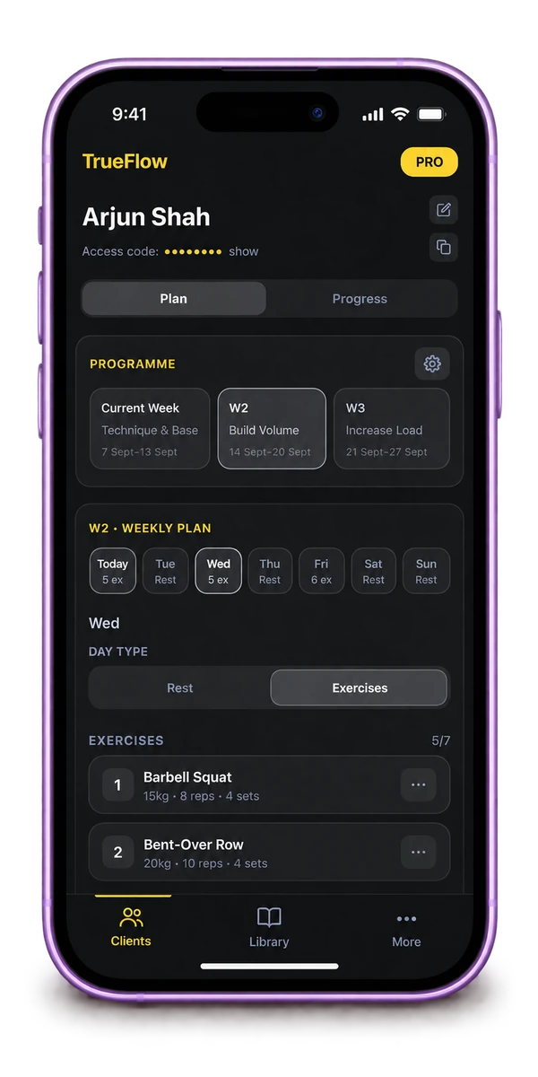 Build Personalised Programmes: plan and adjust each client's training